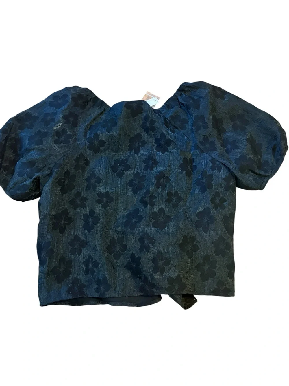 MADEWELL Black Floral Puff-Sleeve Wrap Blouse